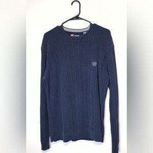 Chaps Vintage 100% Cotton Navy Blue Logo Knit Pullover Sweater Size Large